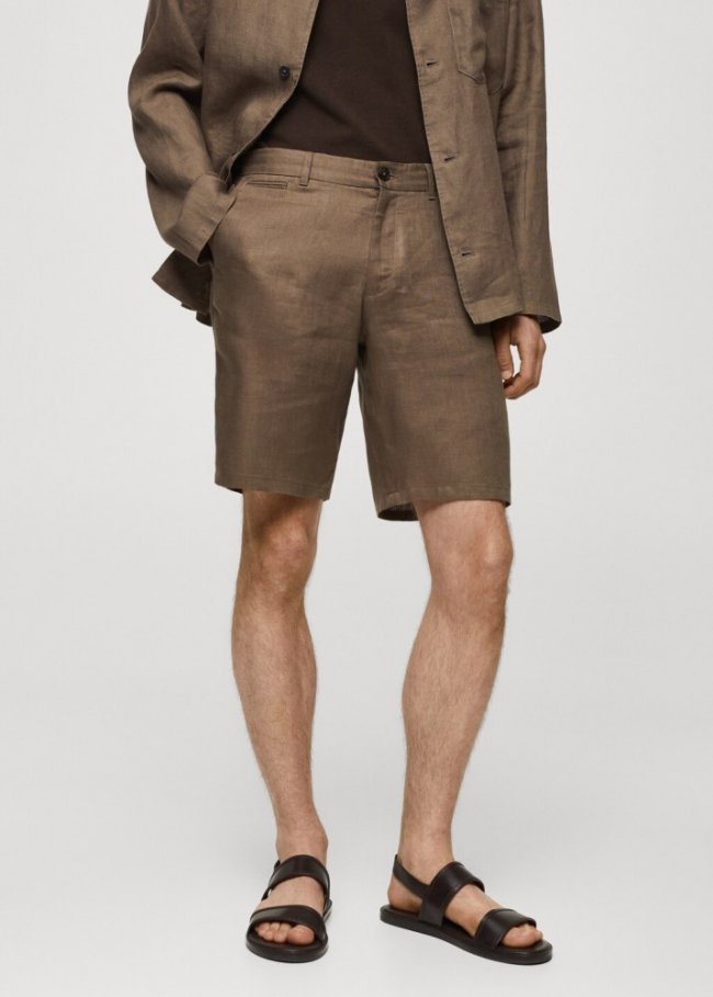 Mango Bermudas slim fit 100% lino - Verde oscuro