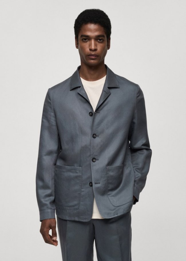 Mango Sobrecamisa lyocell lino bolsillos - Azul petróleo
