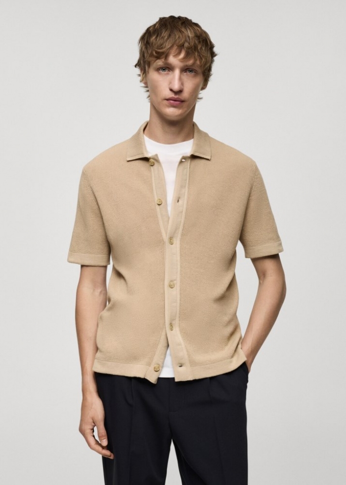 Mango Polo punto microestructura abotonado - Beige