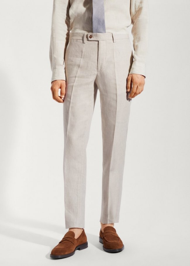 Mango Pantalón traje 100% lino - Beige