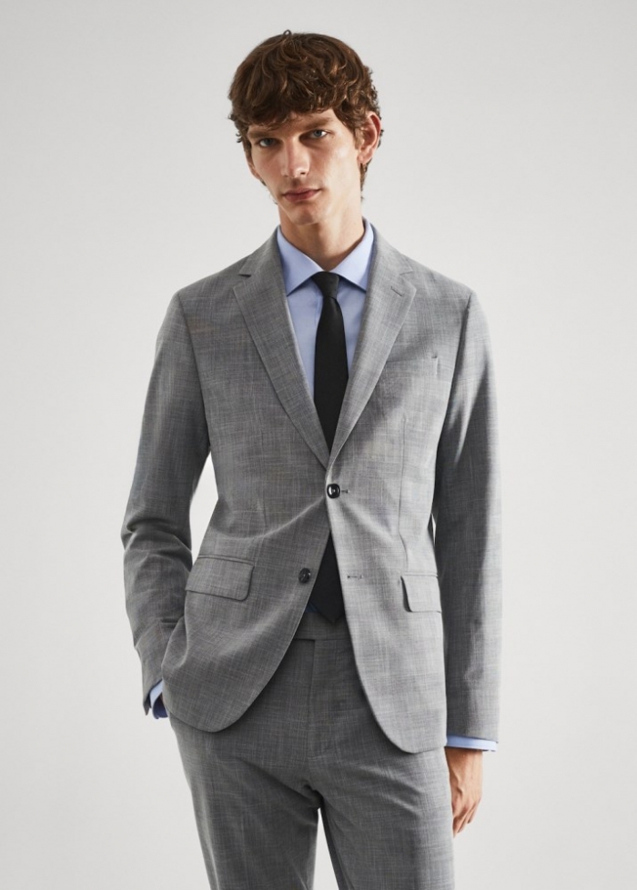 Mango Americana traje estampada slim fit tejido strech - Gris claro vigoré