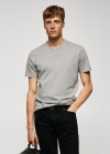 Mango Camiseta básica algodón cuello pico - Gris medio vigoré