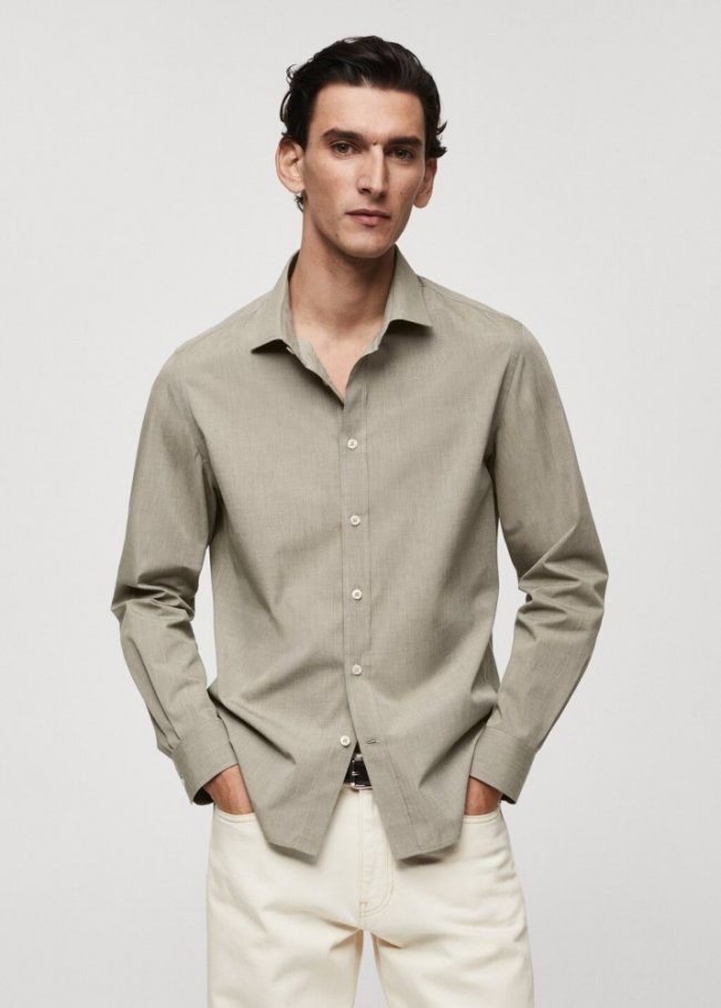 Mango Camisa fil-à-fil algodón - Khaki