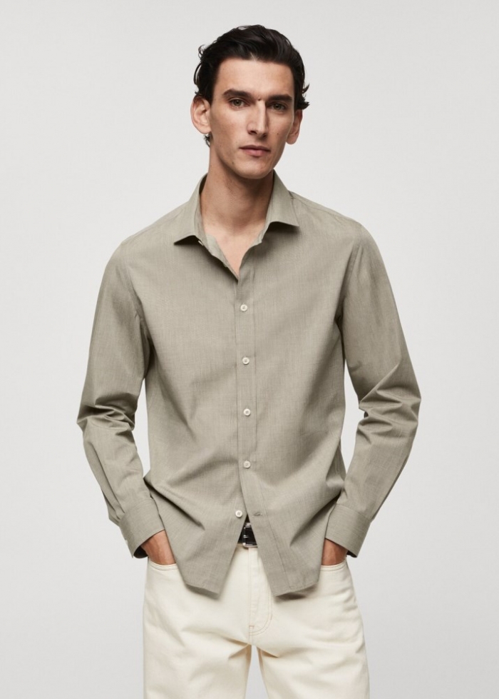 Mango Camisa fil-à-fil algodón - Khaki