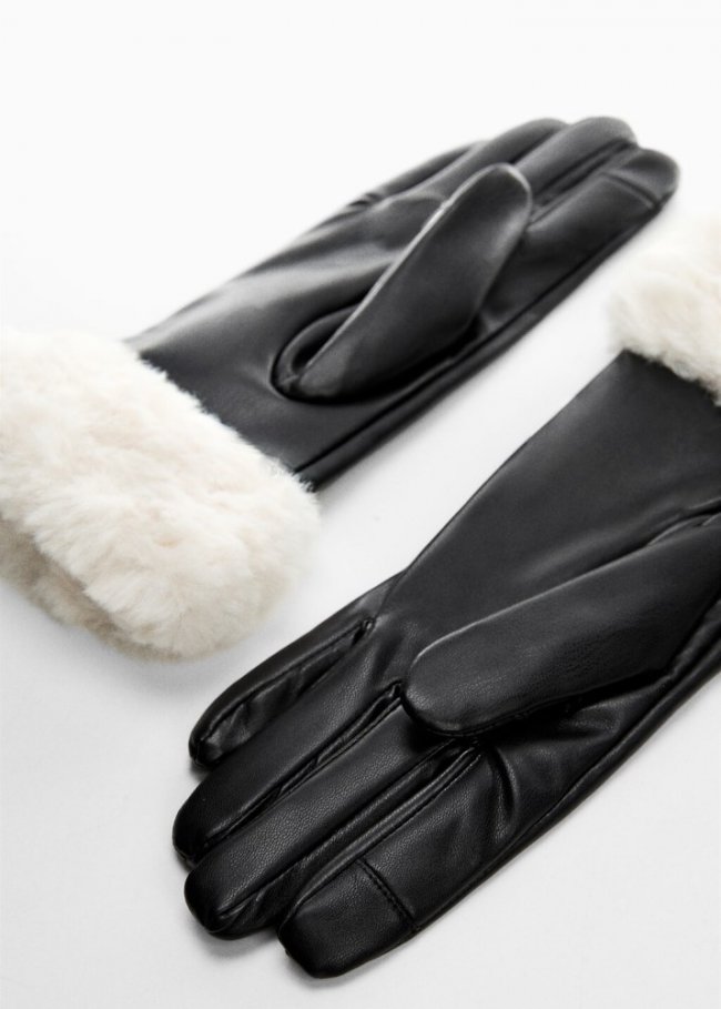 Mango Guantes combinados pelo - Negro