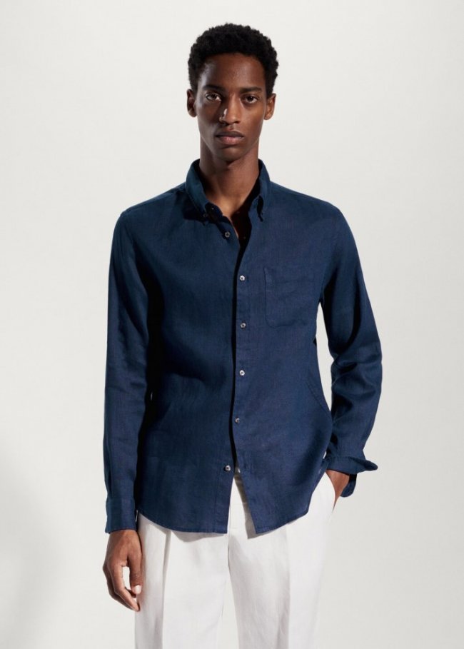 Mango Camisa slim fit 100% lino - Azul marino