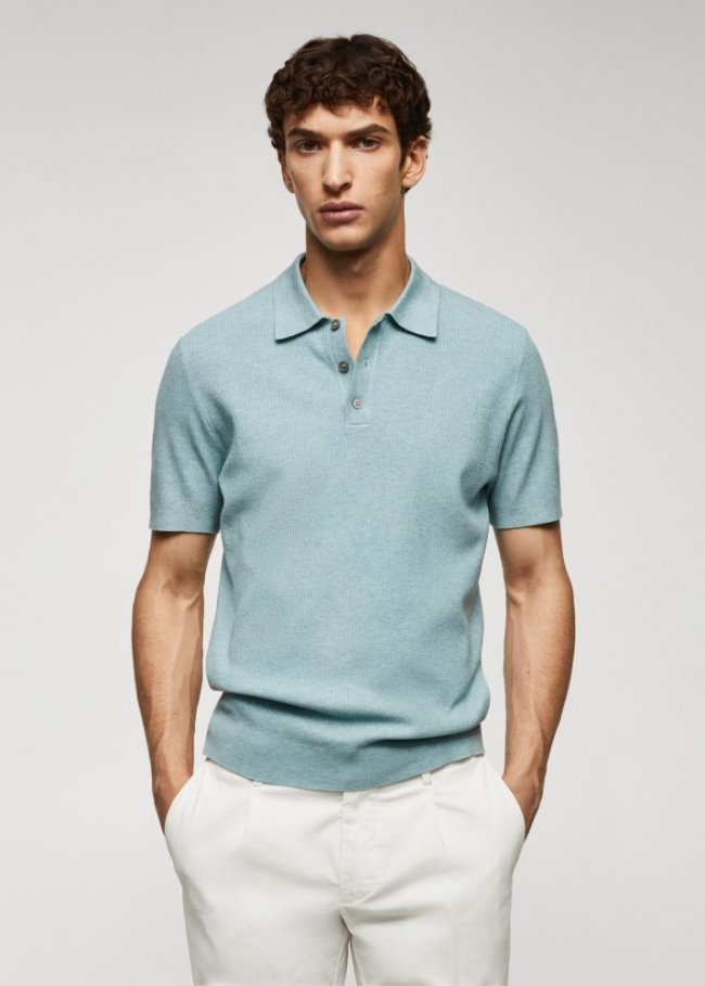 Mango Polo punto fino canalé - Verde agua