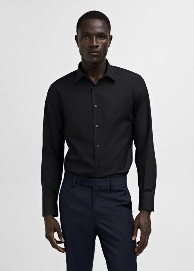 Mango Camisa traje slim fit algodón popelín - Negro