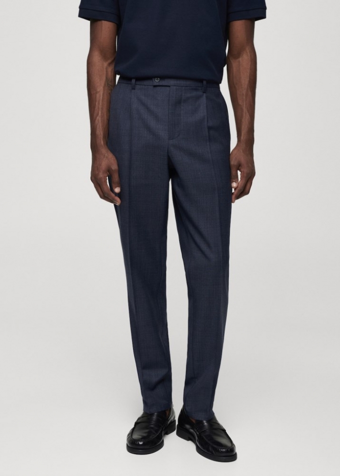 Mango Pantalón lana fría detalle pinzas - Azul tinta