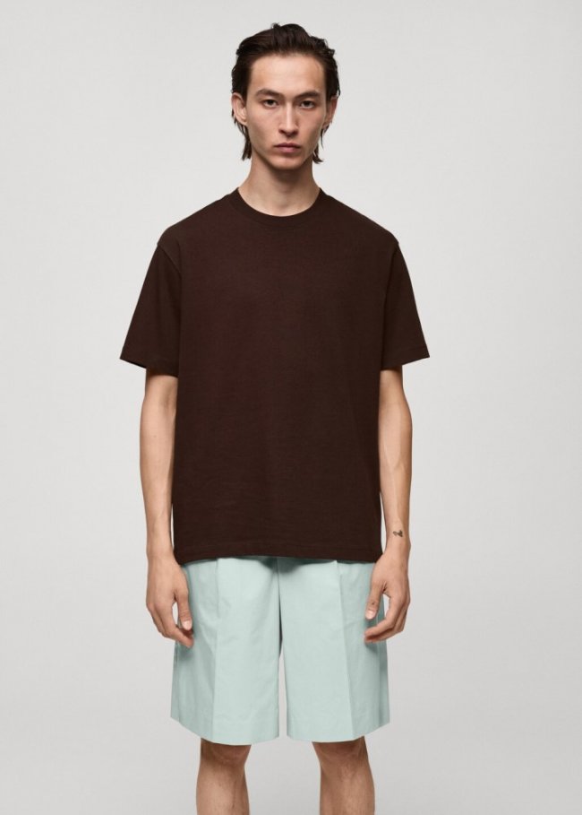 Mango Camiseta básica 100% algodón relaxed fit - Burdeos
