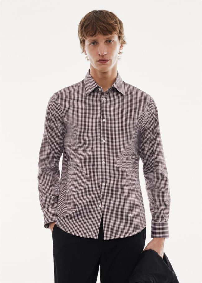 Mango Camisa micro cuadro tejido stretch - Granate