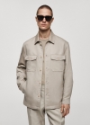 Mango Sobrecamisa lino bolsillos - Marrón medio