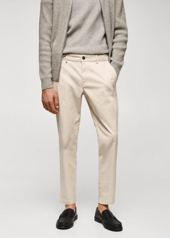 Mango Pantalón algodón tapered crop - Gris claro/pastel