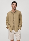 Mango Camisa classic fit lino - Khaki