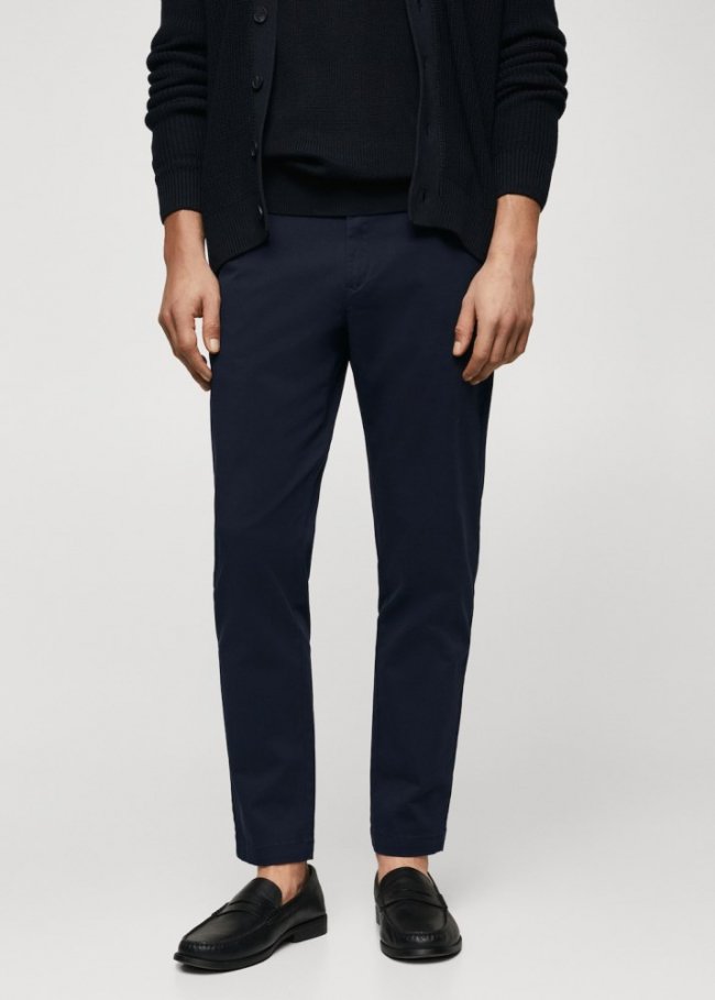 Mango Pantalón algodón tapered crop - Azul marino oscuro
