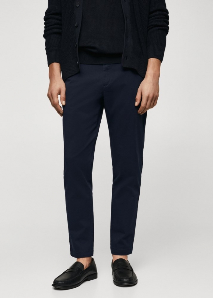 Mango Pantalón algodón tapered crop - Azul marino oscuro