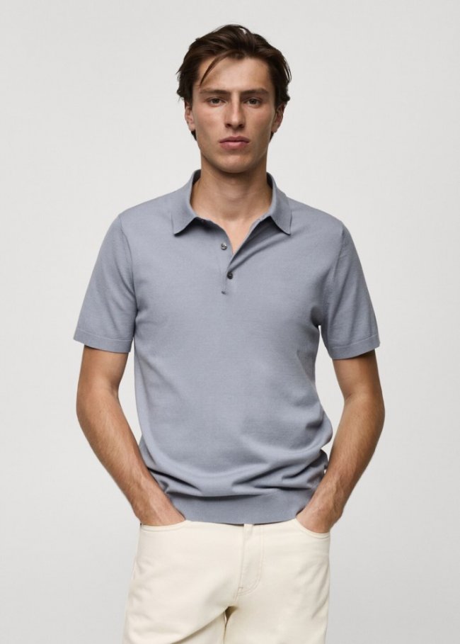 Mango Polo punto fino - Azul porcelana