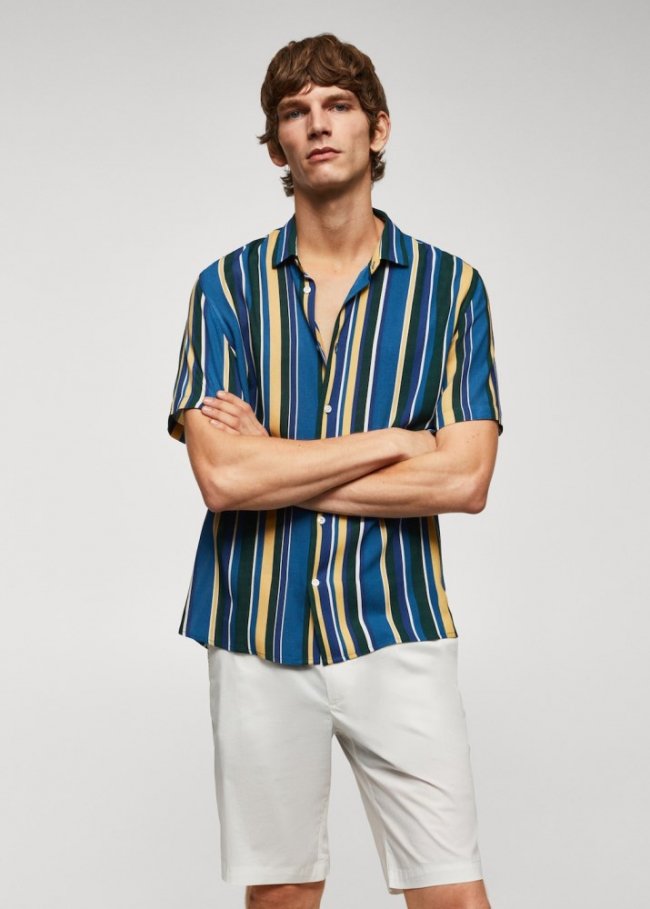 Mango Camisa rayas manga corta - Azul