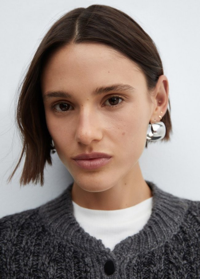 Mango Pendientes aro ancho - Plata