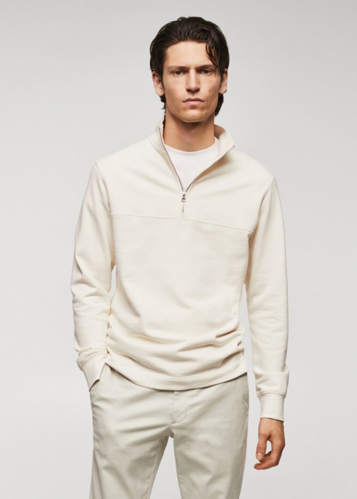 Mango Sudadera algodón cuello cremallera - Crudo