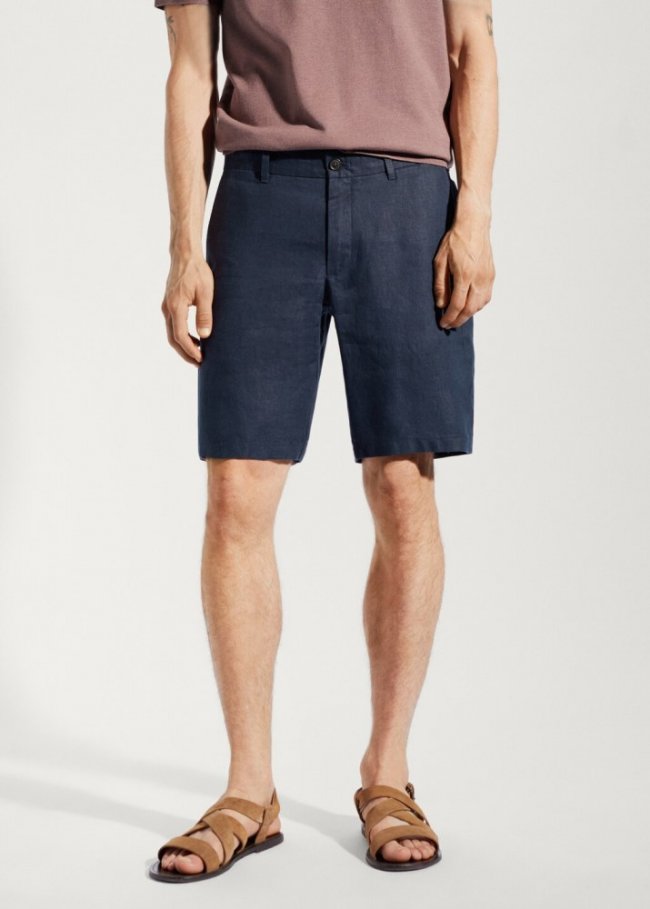 Mango Bermudas 100% lino - Azul marino