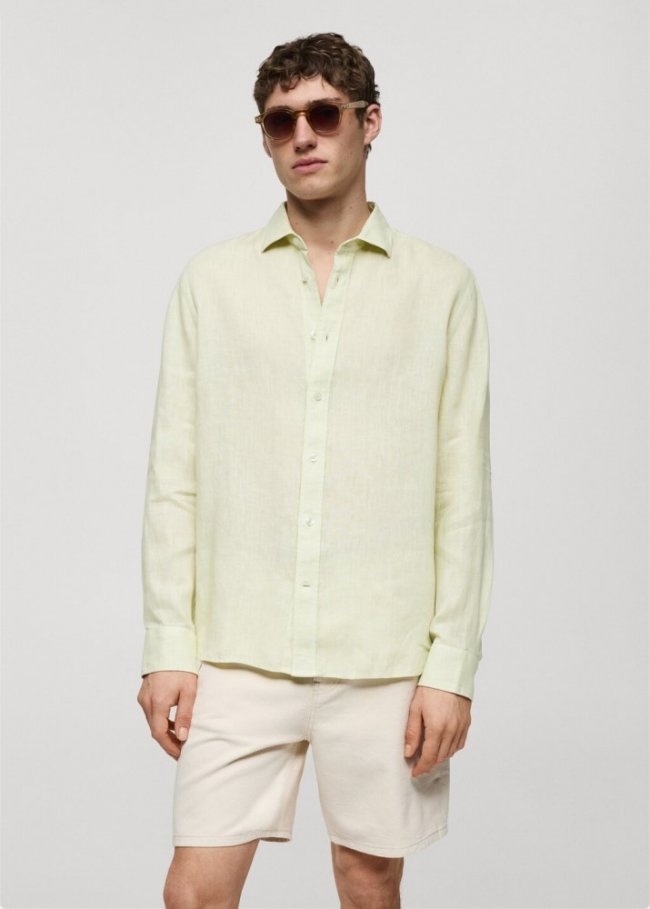 Mango Camisa classic fit 100% lino - Verde menta