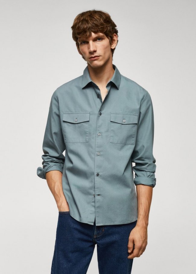Mango Sobrecamisa algodón bolsillos - Azul petróleo