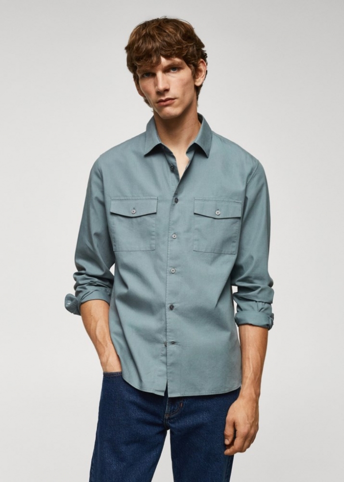 Mango Sobrecamisa algodón bolsillos - Azul petróleo