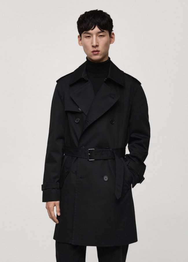Mango Gabardina cinturón water repellent - Negro