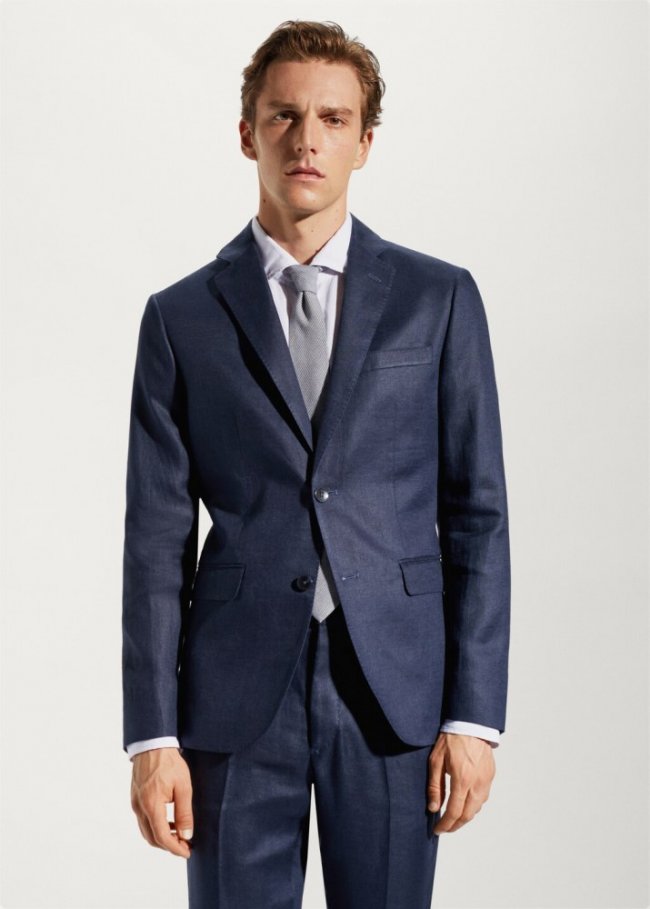 Mango Americana traje 100% lino - Azul marino
