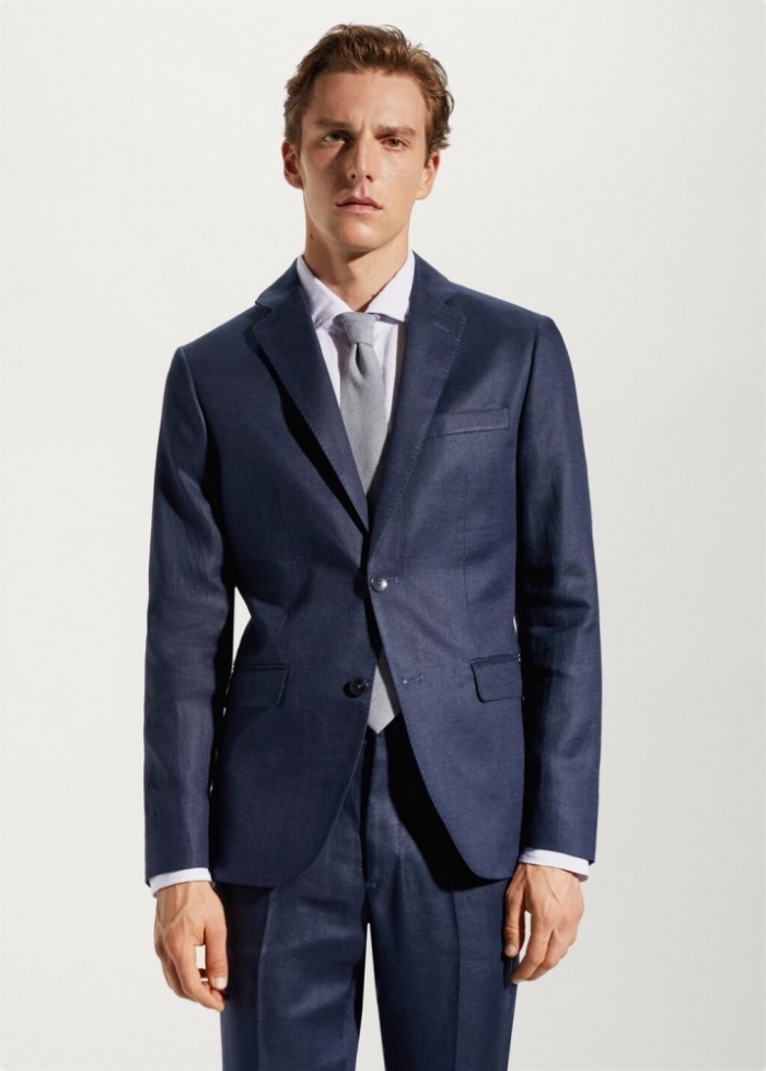 Mango Americana traje 100% lino - Azul marino