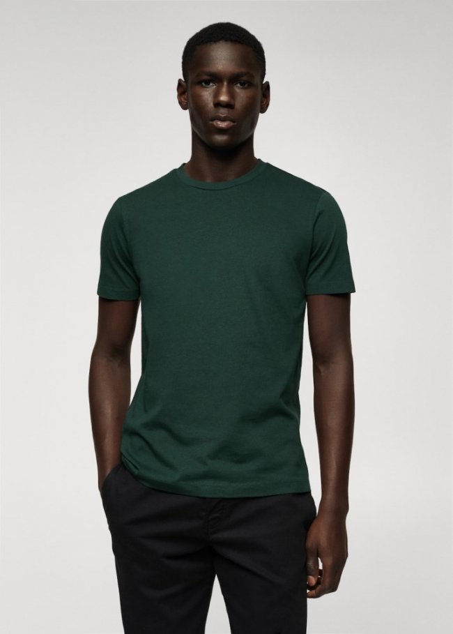Mango Camiseta básica algodón lightweight - Verde oscuro