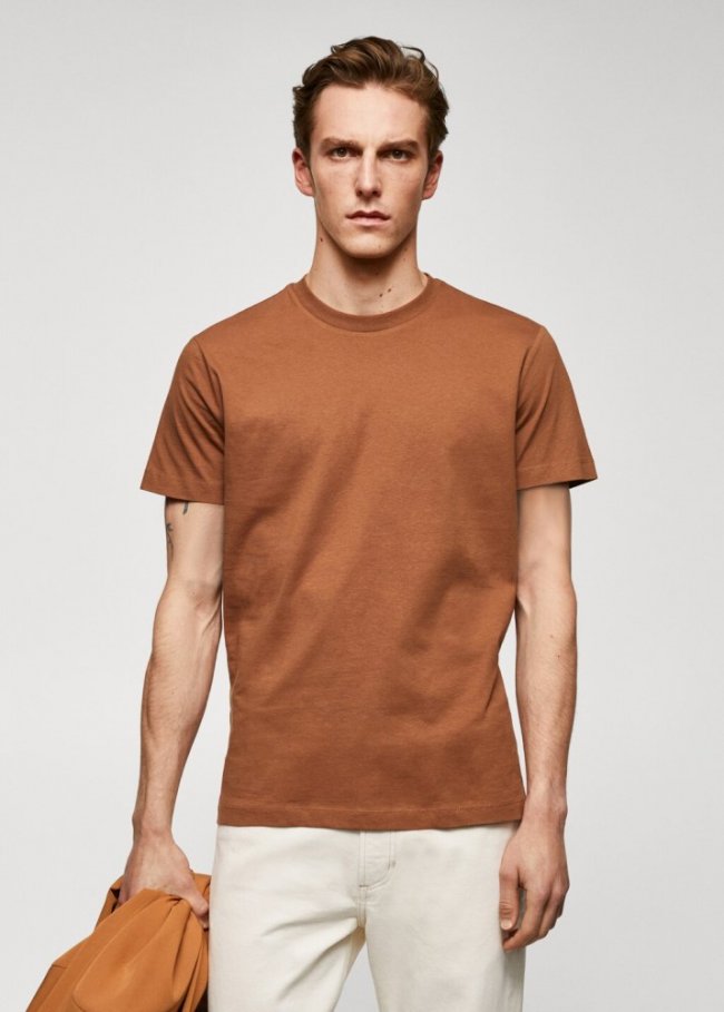 Mango Camiseta básica algodón comfort stretch - Naranja tostado