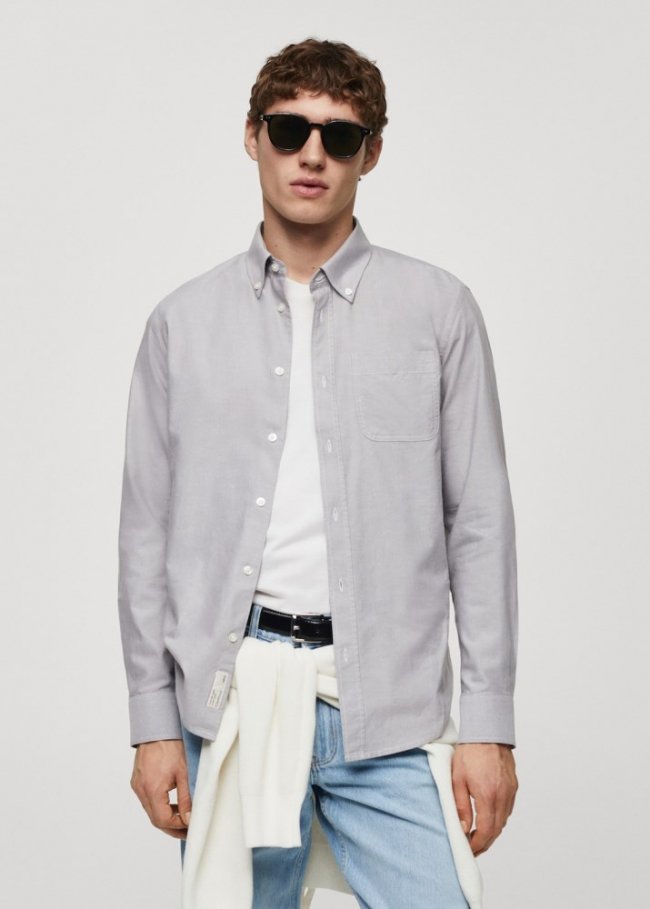 Mango Camisa regular fit Oxford algodón - Gris