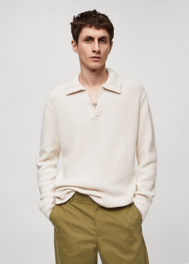 Mango Jersey punto cuello polo - Blanco roto