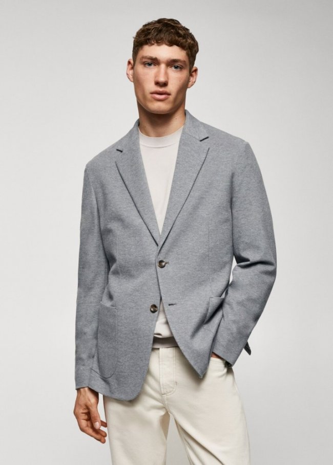 Mango Americana slim fit algodón estructura - Gris