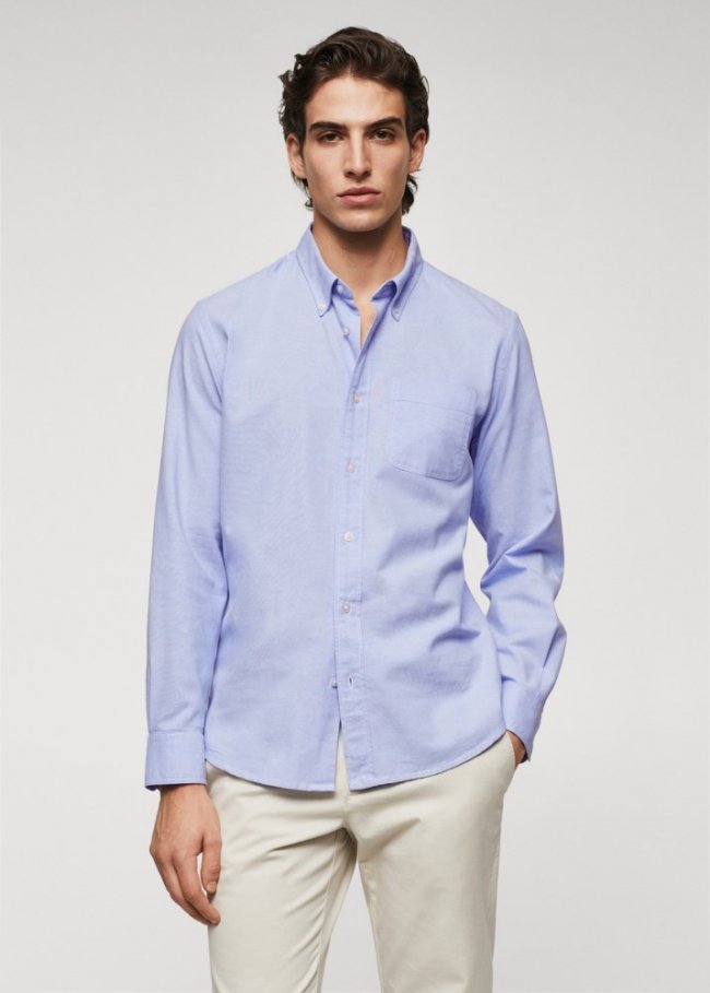 Mango Camisa regular fit Oxford algodón - Azul celeste