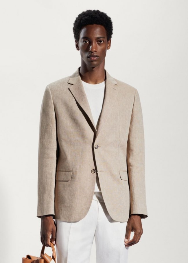 Mango Americana slim fit 100% lino - Beige