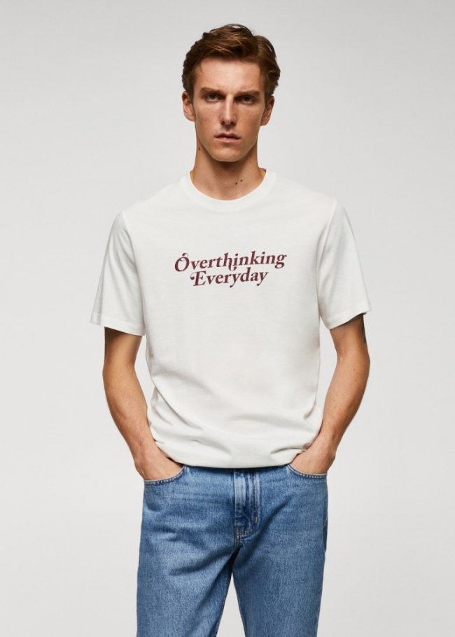 Mango Camiseta 100% algodón estampado pecho - Blanco roto