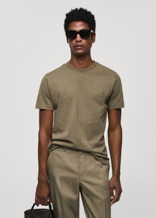 Mango Camiseta básica algodón - Marrón medio