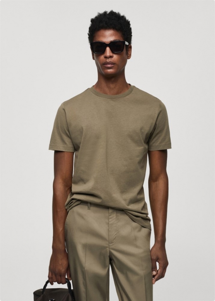 Mango Camiseta básica algodón - Marrón medio