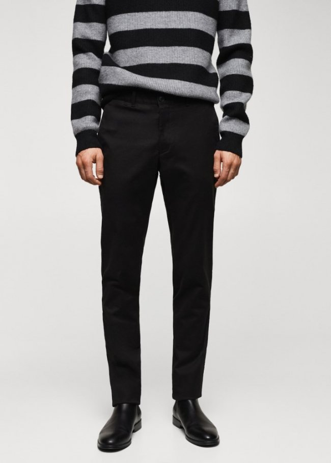 Mango Pantalón chino slim fit sarga - Negro