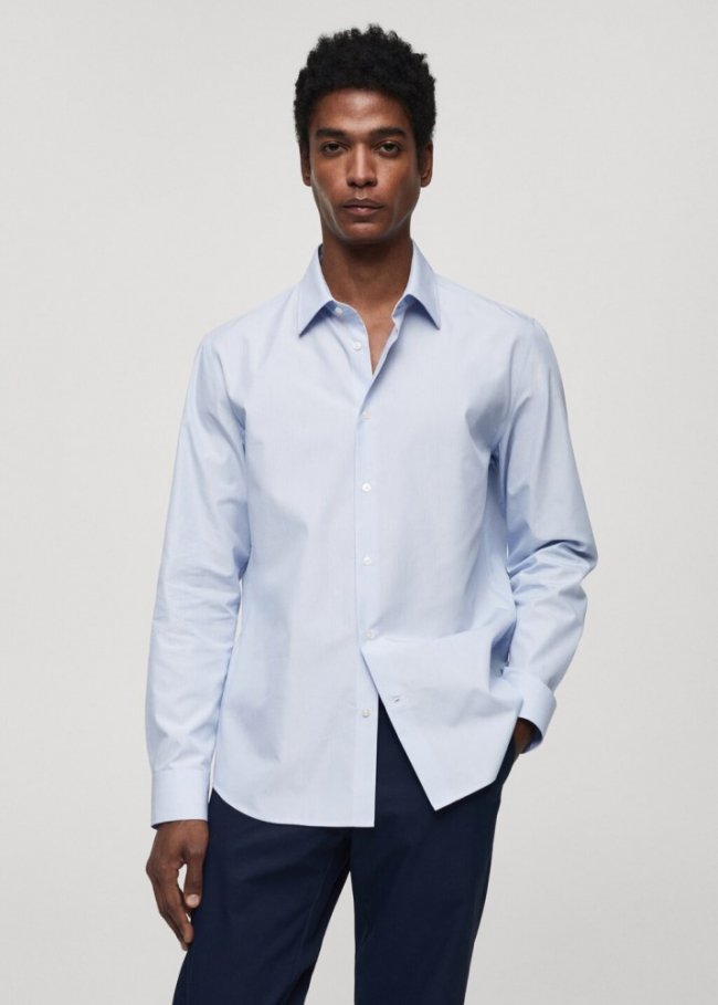 Mango Camisa slim fit rayas Coolmax® - Azul celeste