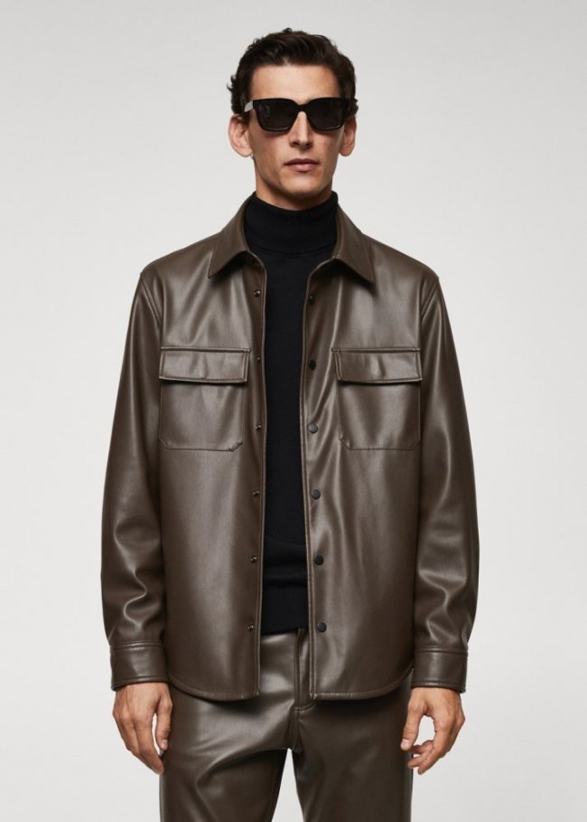 Mango Sobrecamisa efecto piel - Khaki