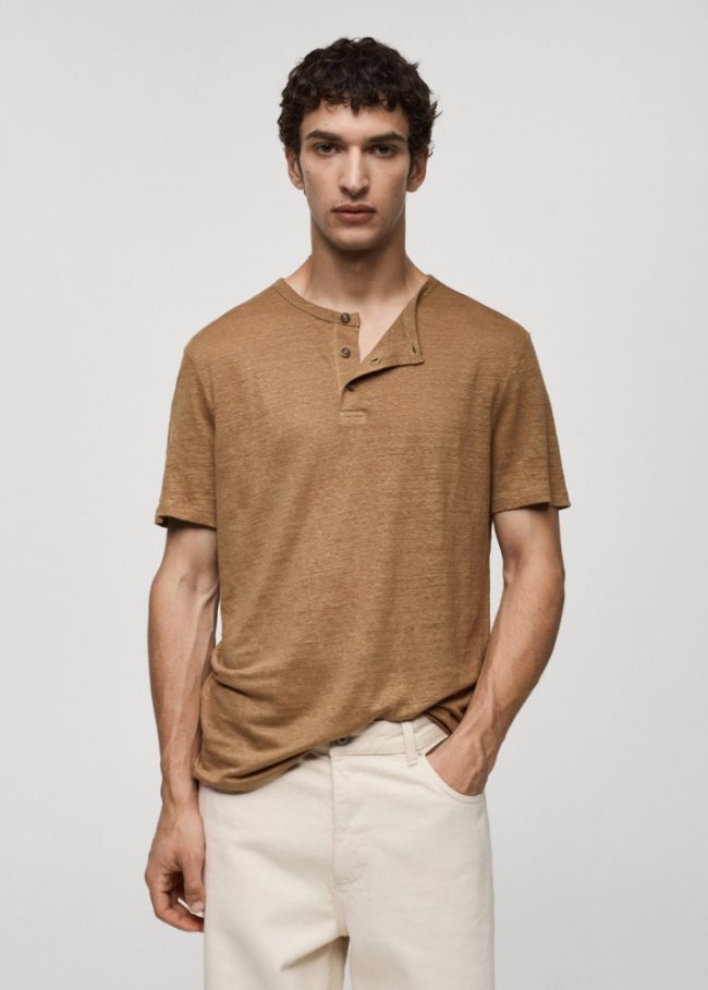 Mango Camiseta slim fit 100% lino - Beige