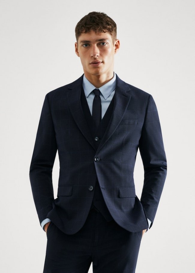 Mango Americana traje cuadro super slim fit - Azul marino oscuro