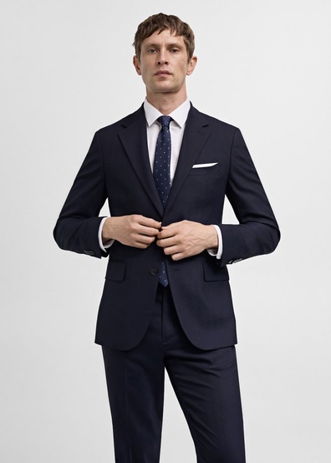 Mango Americana traje lana fría slim fit espiga - Azul marino