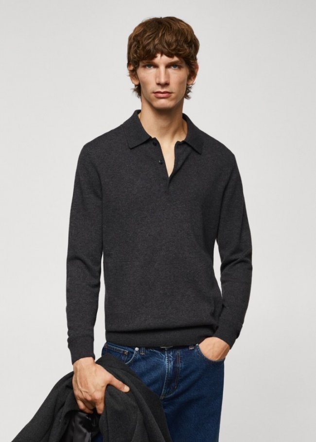 Mango Polo lana manga larga jaspeado - Gris antracita