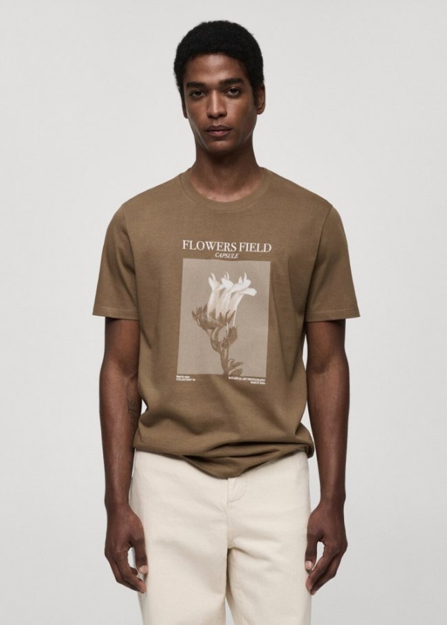 Mango Camiseta slim fit estampado - Marrón