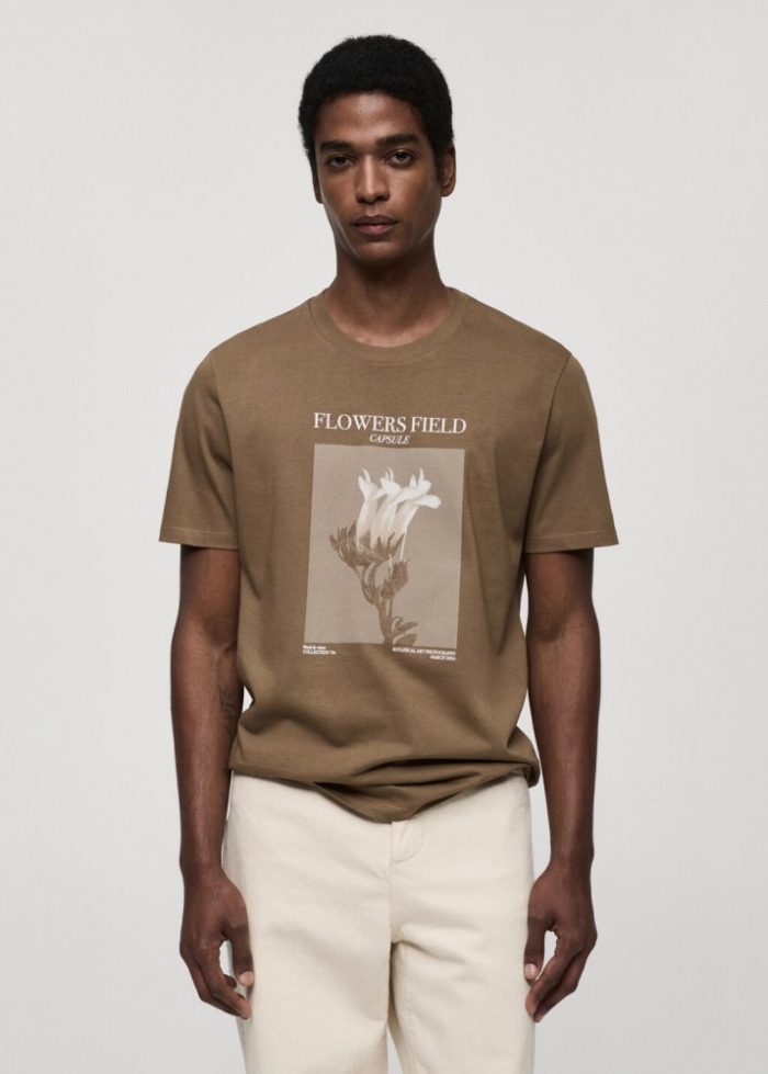 Mango Camiseta slim fit estampado - Marrón